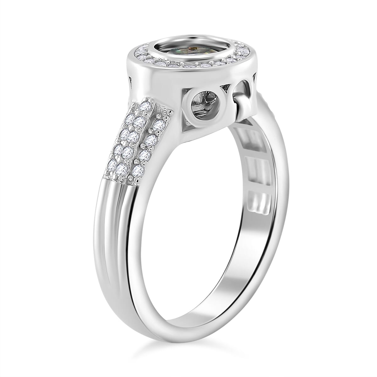 Blue and White Moissanite 2.75 ctw Interchangeable Halo Ring in Rhodium Over Sterling Silver (Size 6.0) image number 3