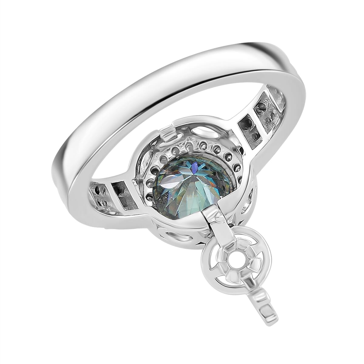 Blue and White Moissanite 2.75 ctw Interchangeable Halo Ring in Rhodium Over Sterling Silver (Size 6.0) image number 5
