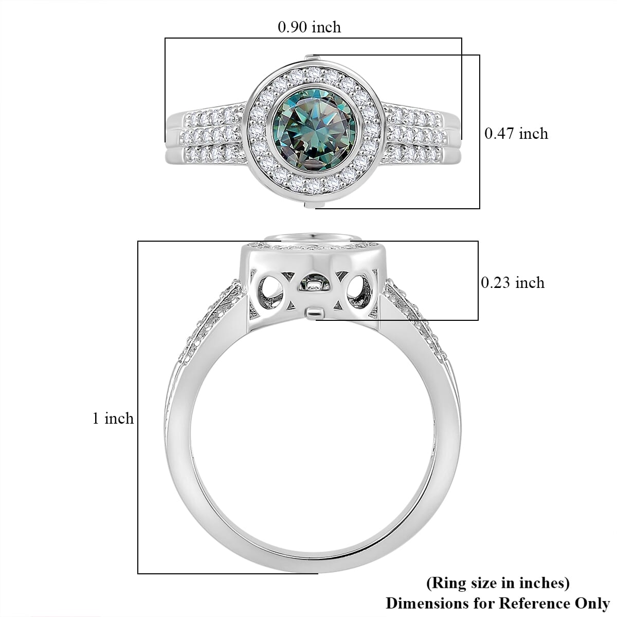 Blue and White Moissanite 2.75 ctw Interchangeable Halo Ring in Rhodium Over Sterling Silver (Size 6.0) image number 6