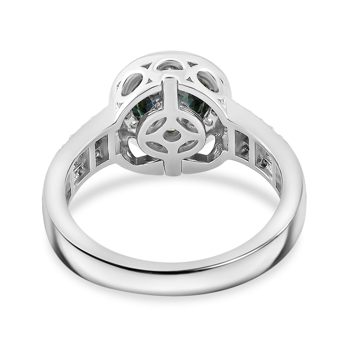 Blue and White Moissanite 2.75 ctw Interchangeable Halo Ring in Rhodium Over Sterling Silver (Size 9.0) image number 4