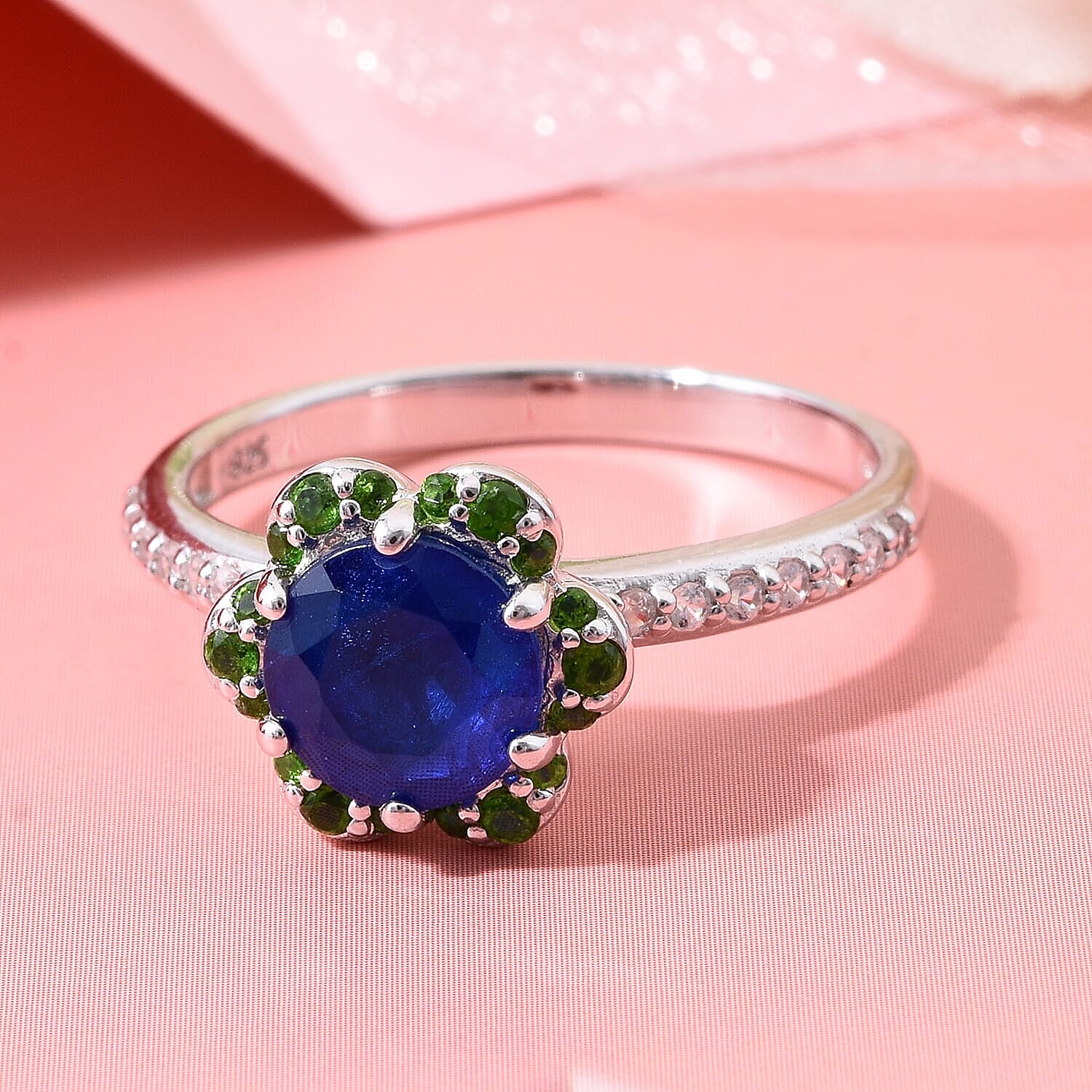 Tanzanian Blue Spinel (DF) and Multi Gemstone 2.25 ctw Ocean Garden Ring in Rhodium Over Sterling Silver (Size 10.0)