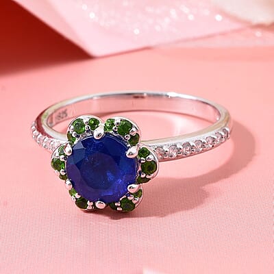 Tanzanian Blue Spinel (DF) and Multi Gemstone 2.25 ctw Ocean Garden Ring in Rhodium Over Sterling Silver (Size 10.0)