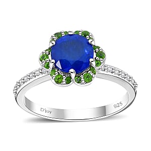 Tanzanian Blue Spinel (DF) and Multi Gemstone 2.25 ctw Ocean Garden Ring in Rhodium Over Sterling Silver (Size 9.0)