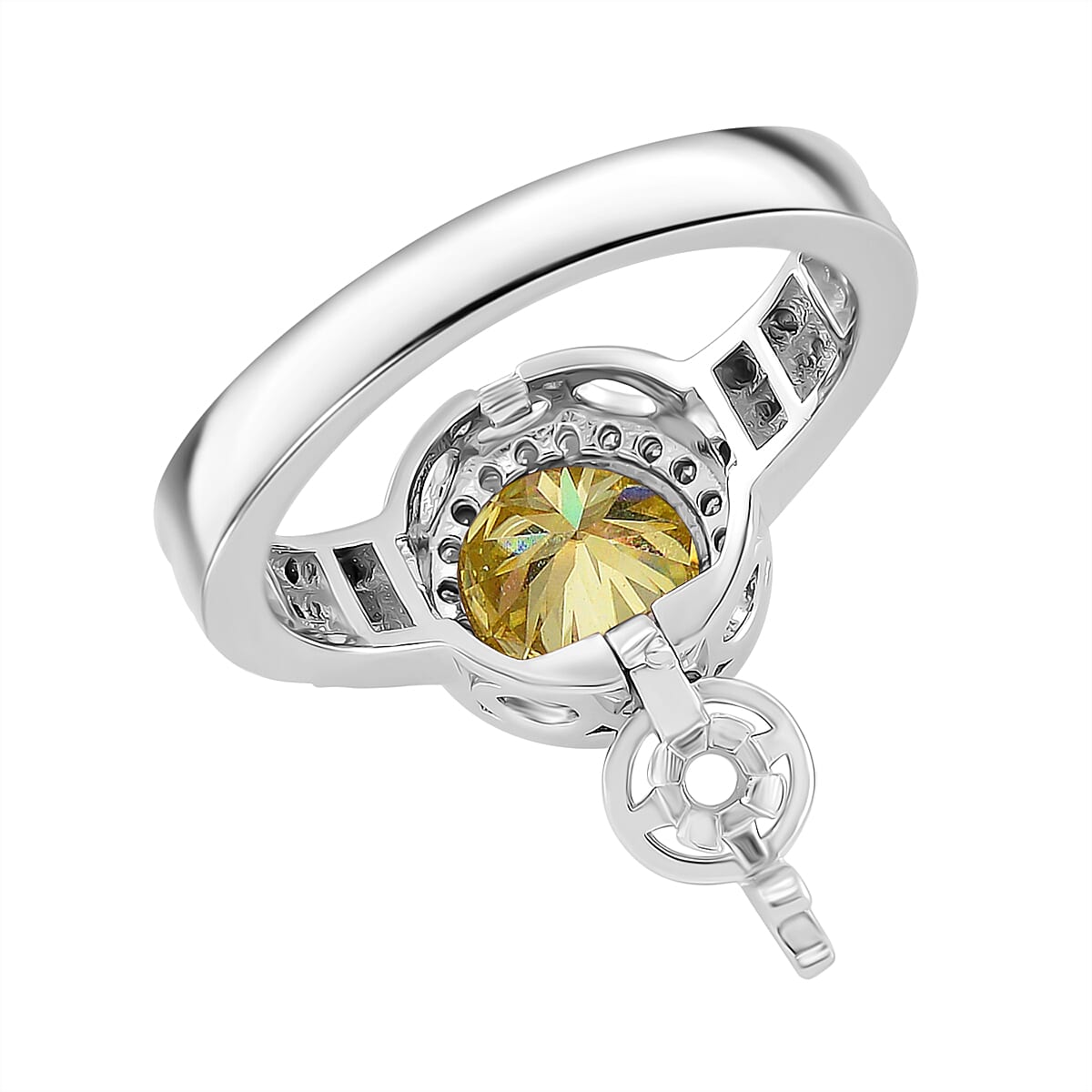 Yellow and White Moissanite 2.65 ctw Interchangeable Halo Ring in Rhodium Over Sterling Silver (Size 10.0) image number 5