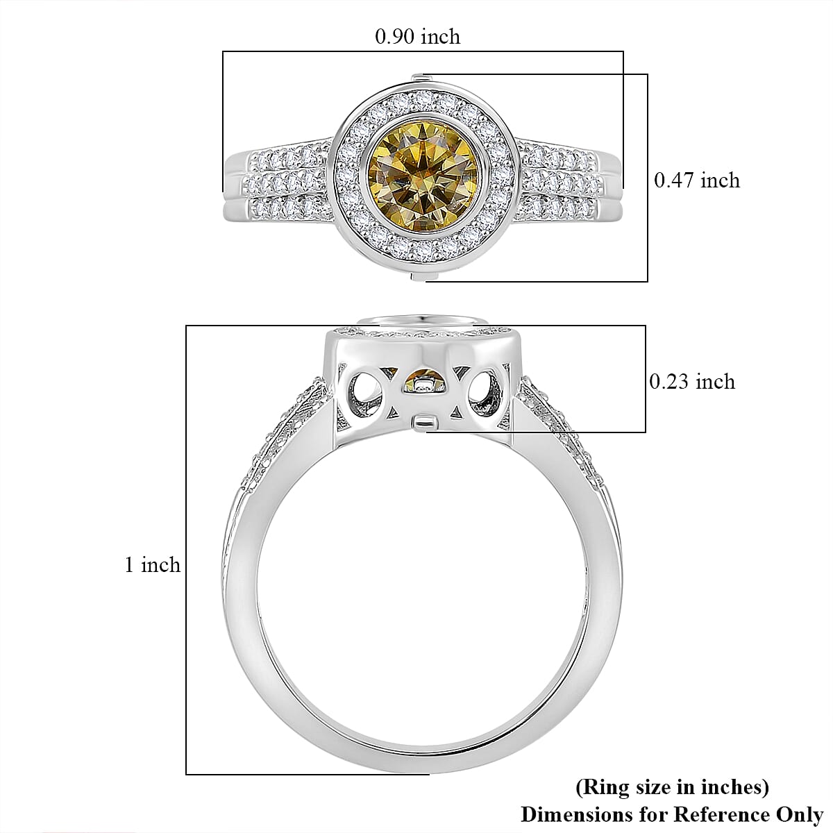 Yellow and White Moissanite 2.65 ctw Interchangeable Halo Ring in Rhodium Over Sterling Silver (Size 10.0) image number 6