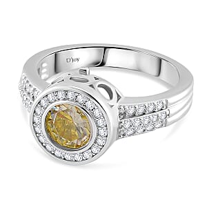 Yellow and White Moissanite 2.65 ctw Interchangeable Halo Ring in Rhodium Over Sterling Silver (Size 6.0)