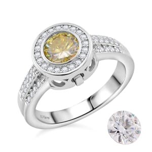 Yellow and White Moissanite 2.65 ctw Interchangeable Halo Ring in Rhodium Over Sterling Silver (Size 7.0)
