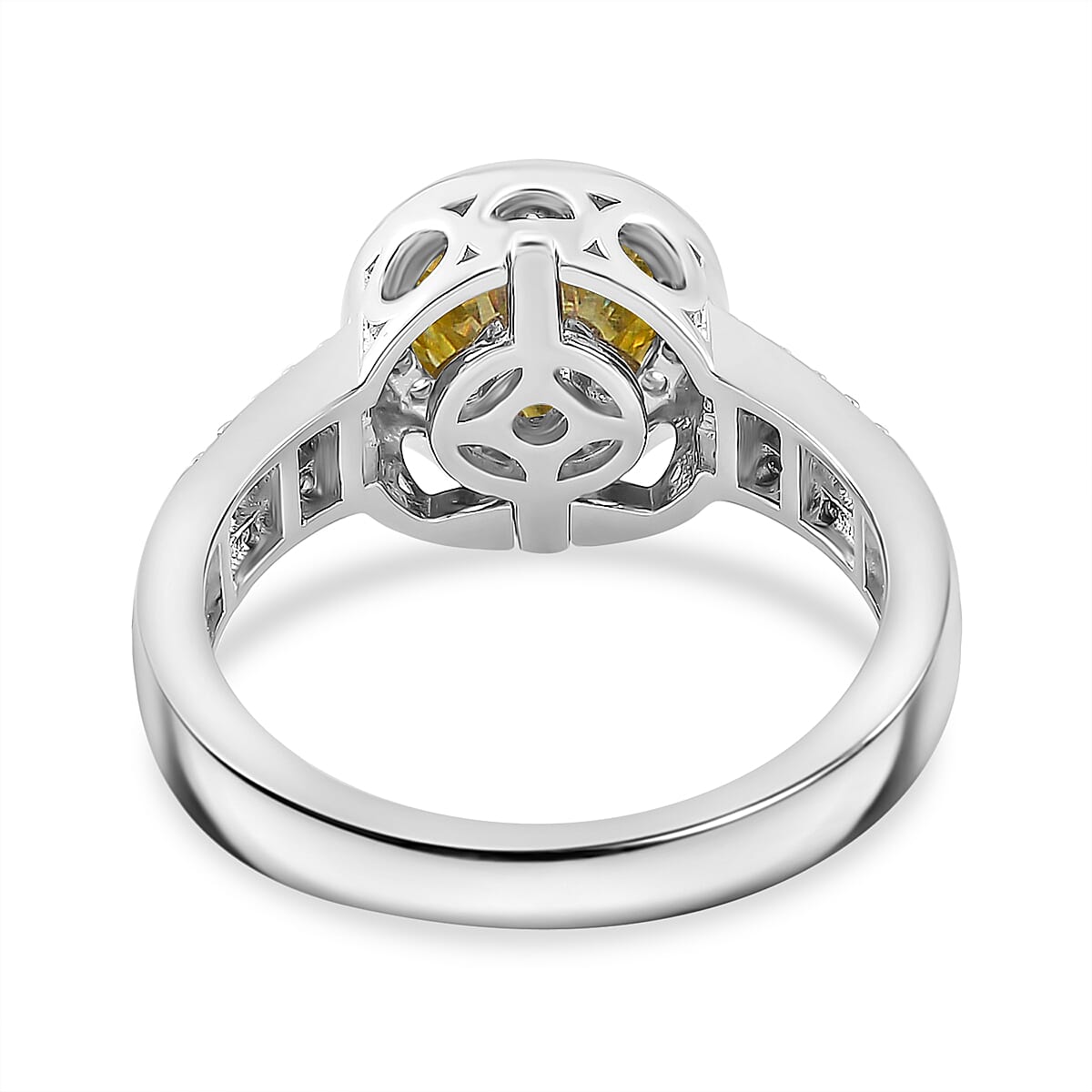 Yellow and White Moissanite 2.65 ctw Interchangeable Halo Ring in Rhodium Over Sterling Silver (Size 8.0) image number 4