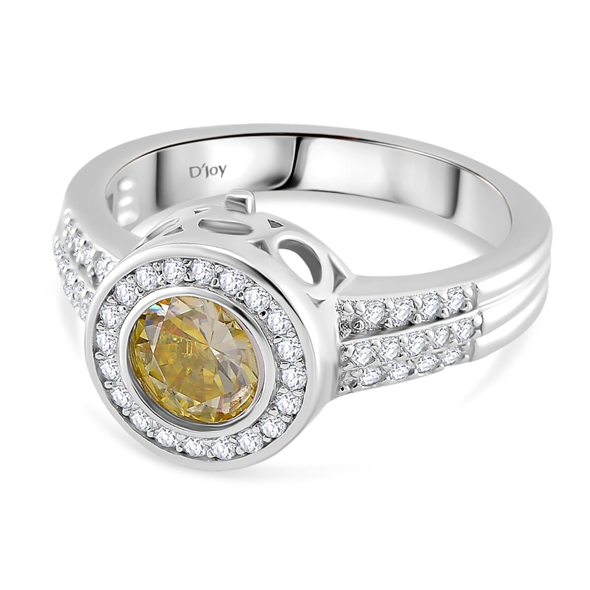 Yellow and White Moissanite 2.65 ctw Interchangeable Halo Ring in Rhodium Over Sterling Silver (Size 9.0) image number 2