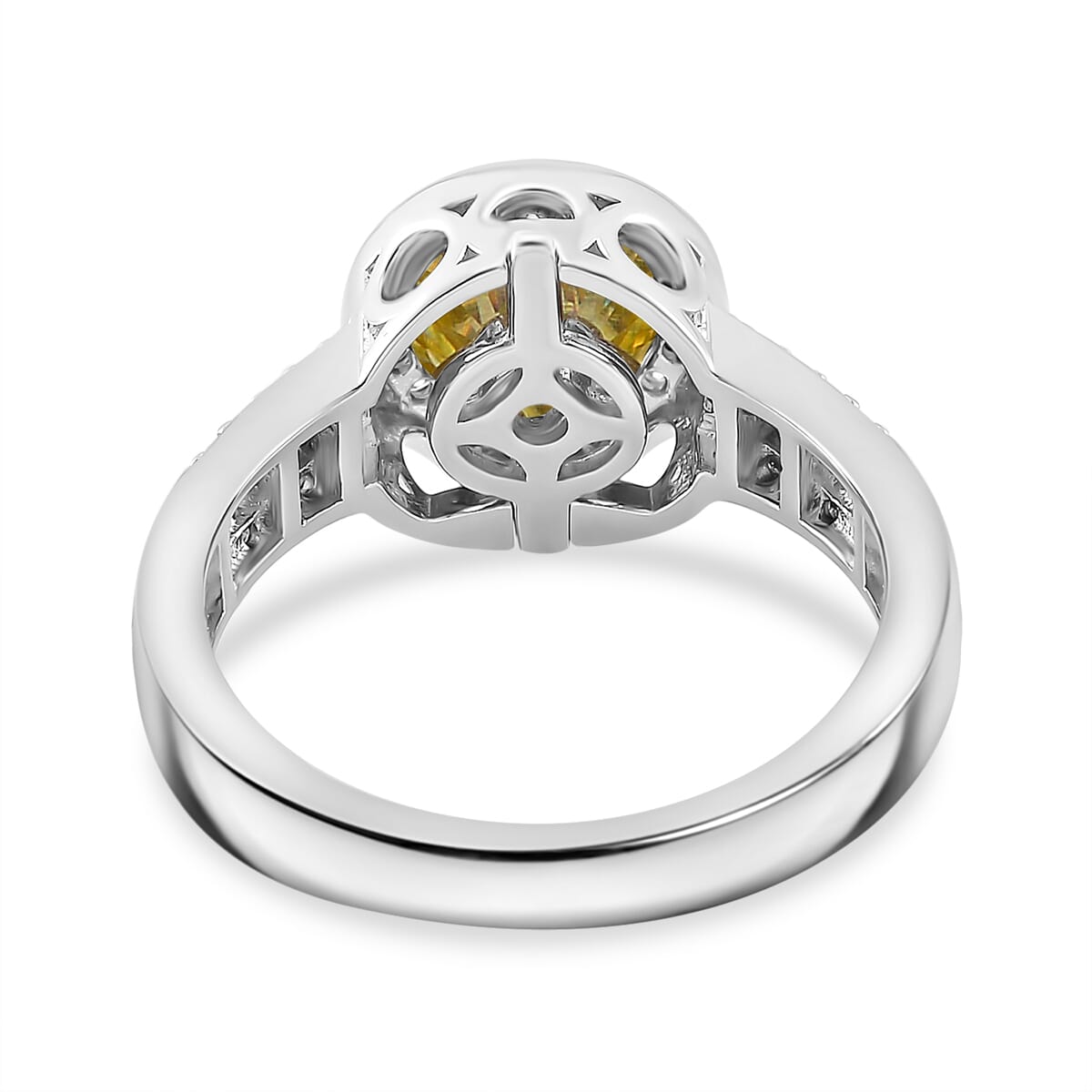 Yellow and White Moissanite 2.65 ctw Interchangeable Halo Ring in Rhodium Over Sterling Silver (Size 9.0) image number 4