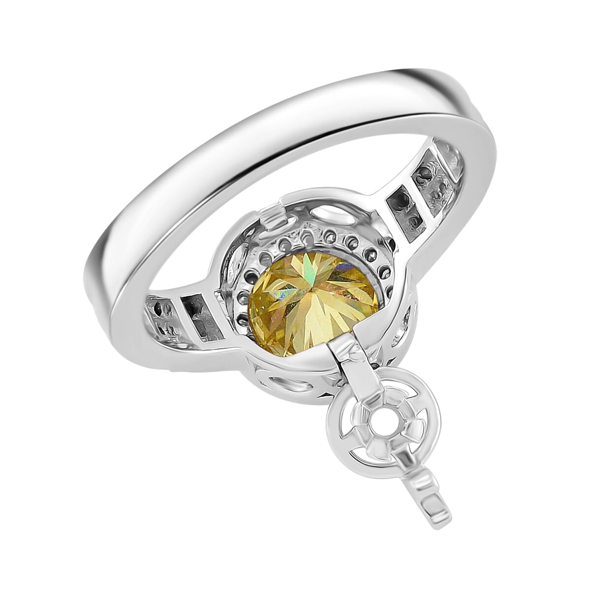 Yellow and White Moissanite 2.65 ctw Interchangeable Halo Ring in Rhodium Over Sterling Silver (Size 9.0) image number 5