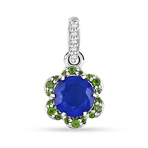 Tanzanian Blue Spinel (DF) and Multi Gemstone 2.15 ctw Ocean Garden Pendant without Chain in Rhodium Over Sterling Silver