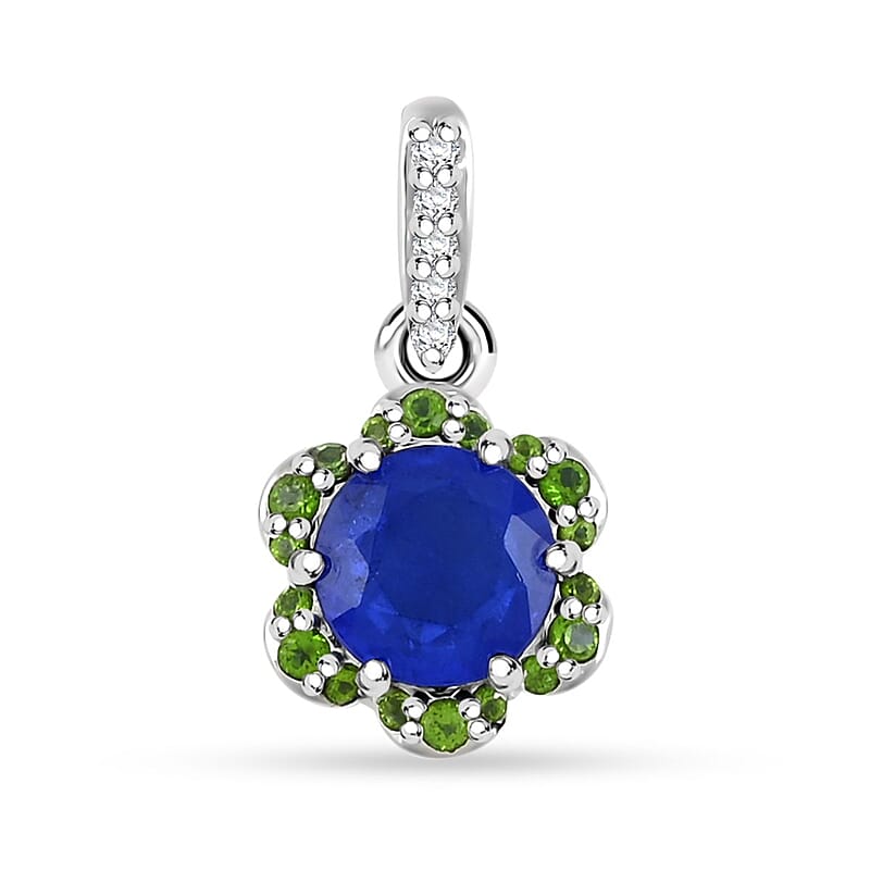 Tanzanian Blue Spinel (DF) and Multi Gemstone 2.15 ctw Ocean Garden Pendant without Chain in Rhodium Over Sterling Silver
