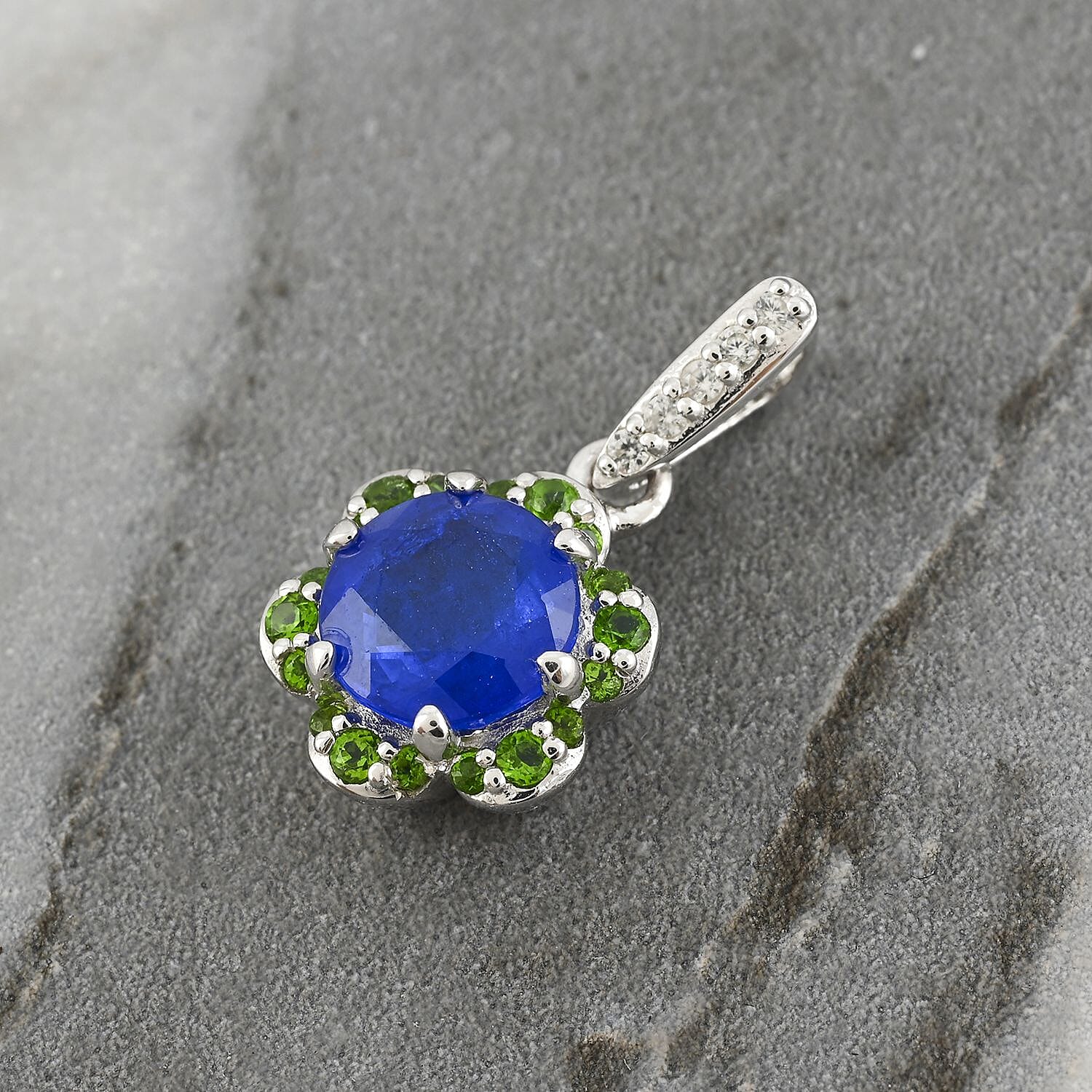 Tanzanian Blue Spinel (DF) and Multi Gemstone 2.15 ctw Ocean Garden Pendant without Chain in Rhodium Over Sterling Silver