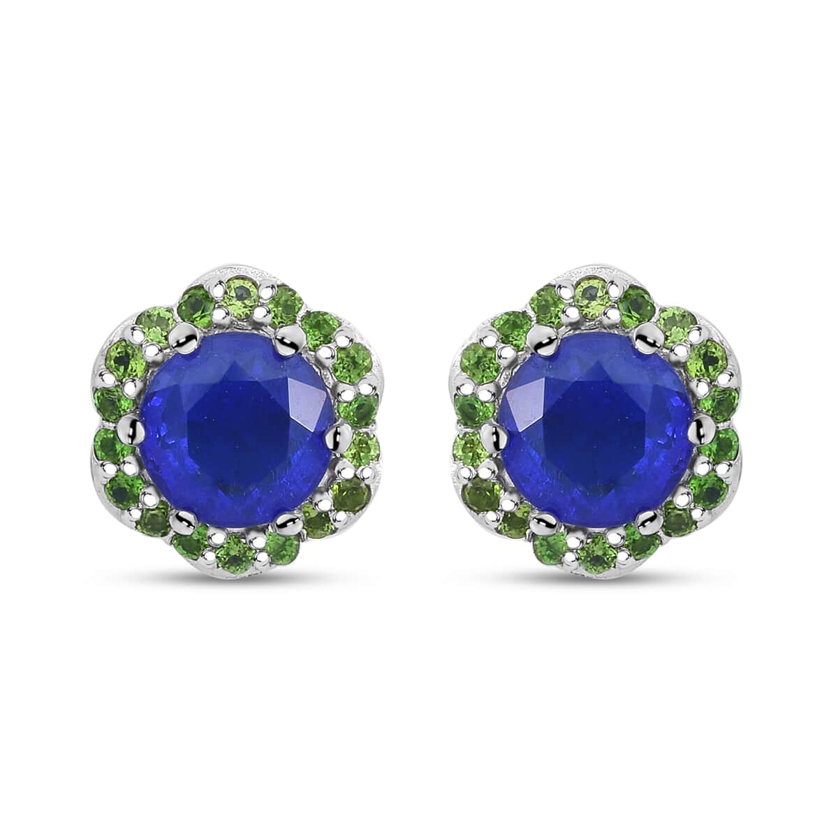 Tanzanian Blue Spinel and Chrome Diopside 2.50 ctw Ocean Garden Earrings in Rhodium Over Sterling Silver image number 0