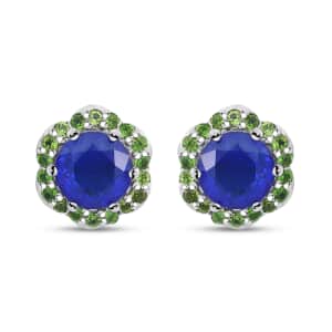 Tanzanian Blue Spinel and Chrome Diopside 2.50 ctw Ocean Garden Earrings in Rhodium Over Sterling Silver