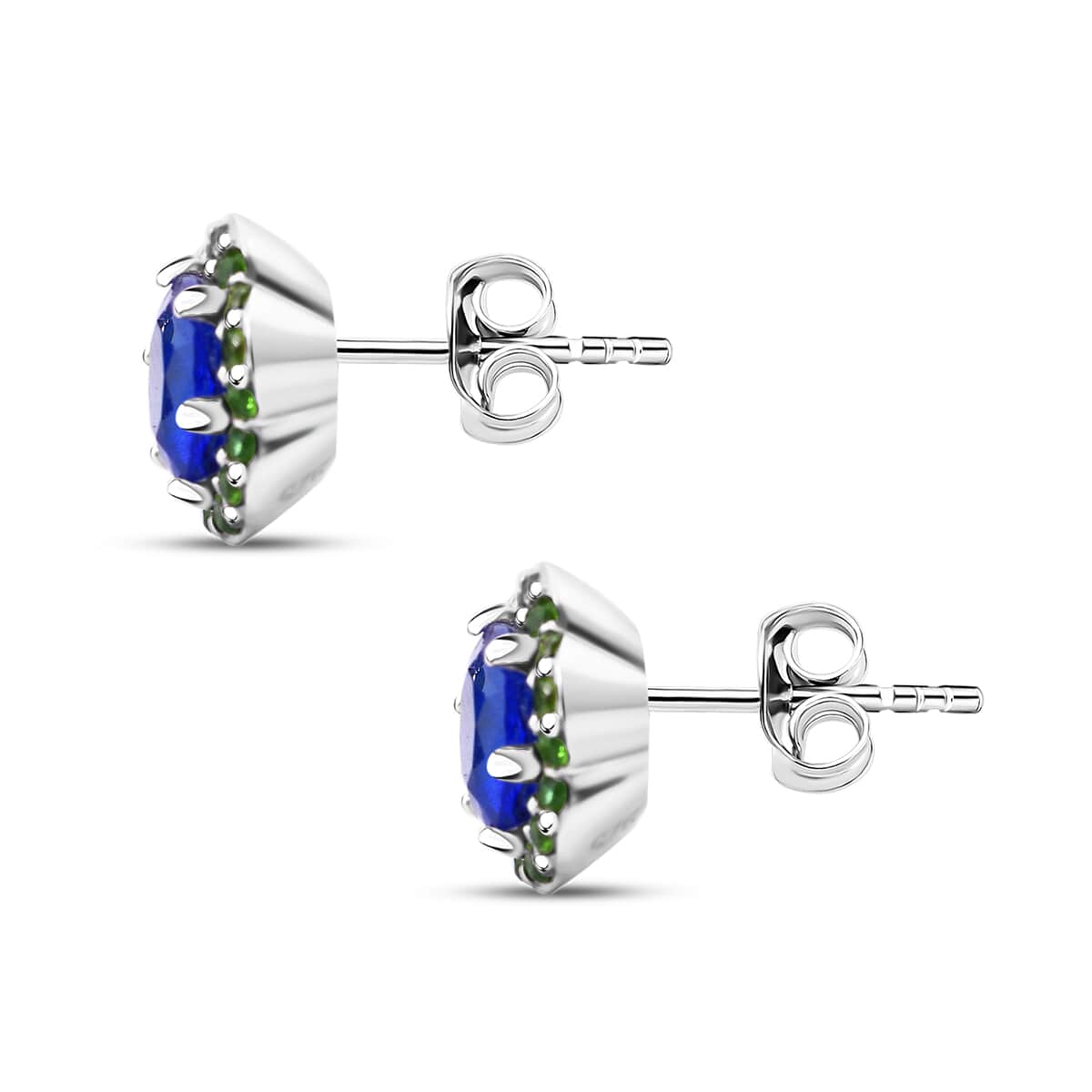 Tanzanian Blue Spinel and Chrome Diopside 2.50 ctw Ocean Garden Earrings in Rhodium Over Sterling Silver image number 3