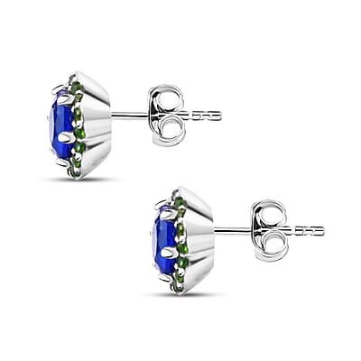 Tanzanian Blue Spinel and Chrome Diopside 2.50 ctw Ocean Garden Earrings in Rhodium Over Sterling Silver