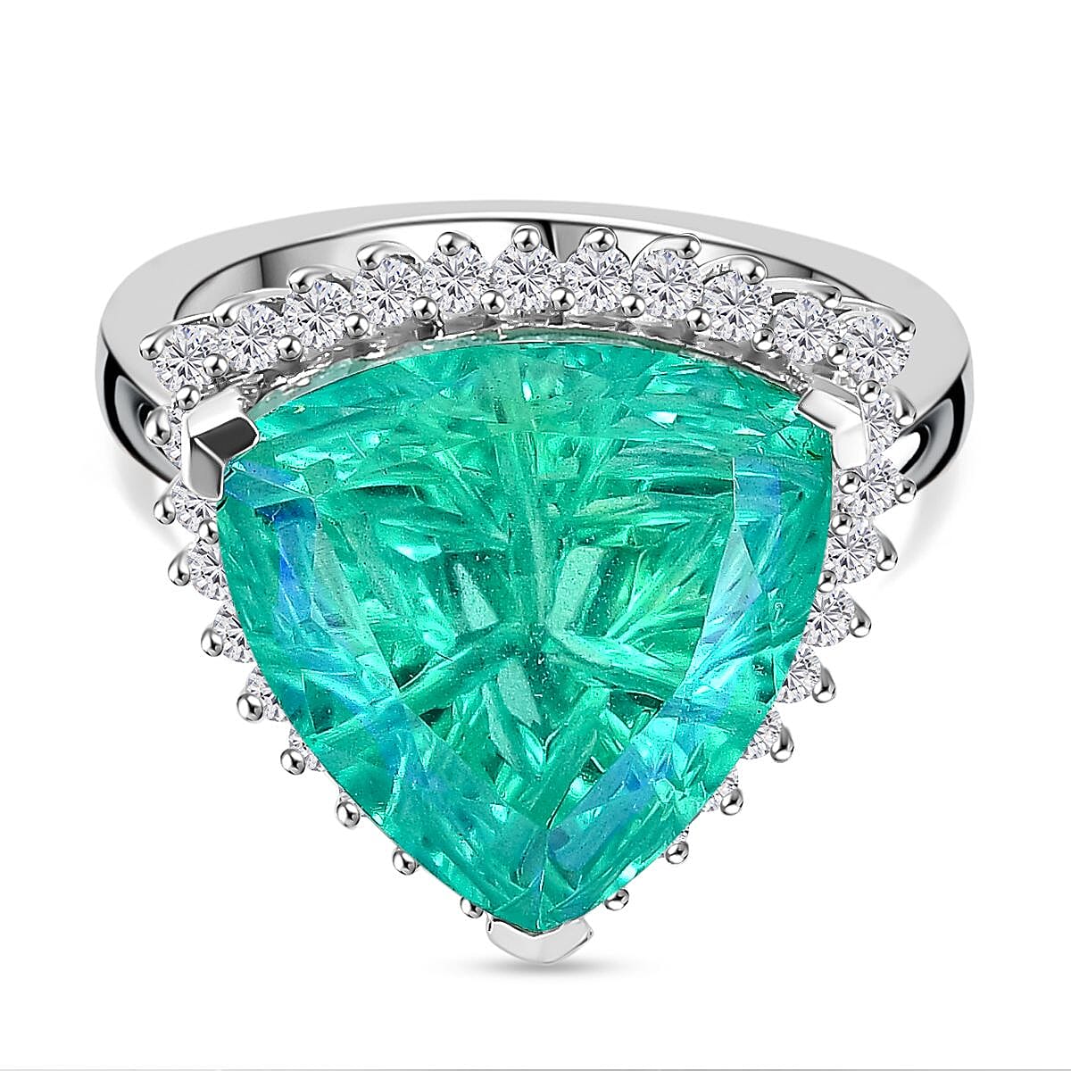 Peacock Triplet Quartz and White Zircon 9.45 ctw Ring in Rhodium Over Sterling Silver (Size 6.5)