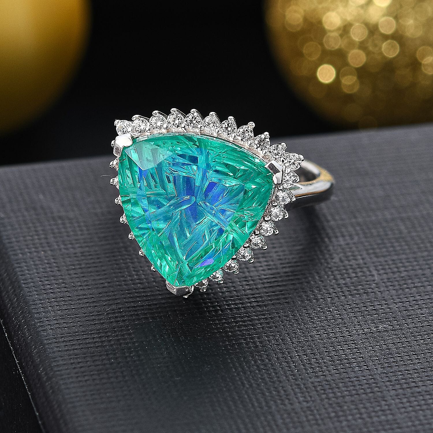 Peacock Triplet Quartz and White Zircon 9.45 ctw Ring in Rhodium Over Sterling Silver (Size 6.5)