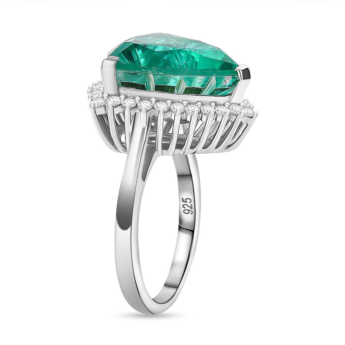 Peacock Triplet Quartz and White Zircon 9.45 ctw Ring in Rhodium Over Sterling Silver (Size 6.5)