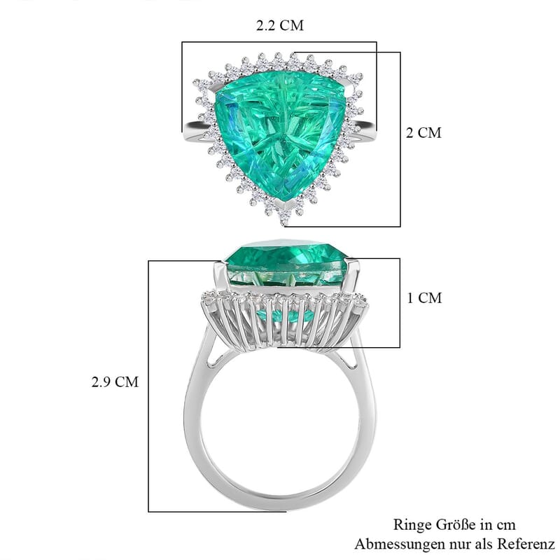 Peacock Triplet Quartz and White Zircon 9.45 ctw Ring in Rhodium Over Sterling Silver (Size 6.5)