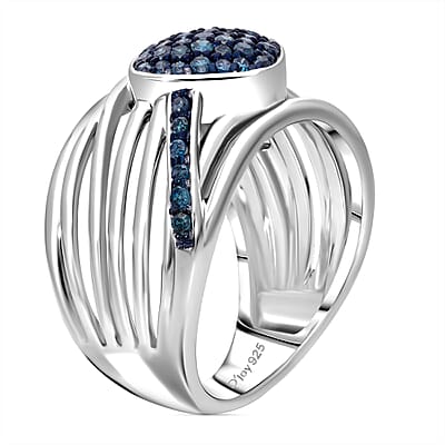 Blue Diamond 0.50 ctw Ring in Platinum Over Sterling Silver (Size 6.0)