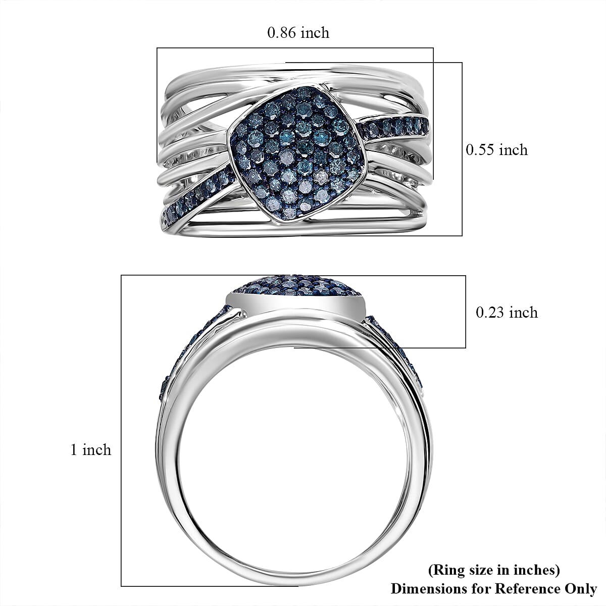Blue Diamond 0.50 ctw Ring in Platinum Over Sterling Silver (Size 6.0)