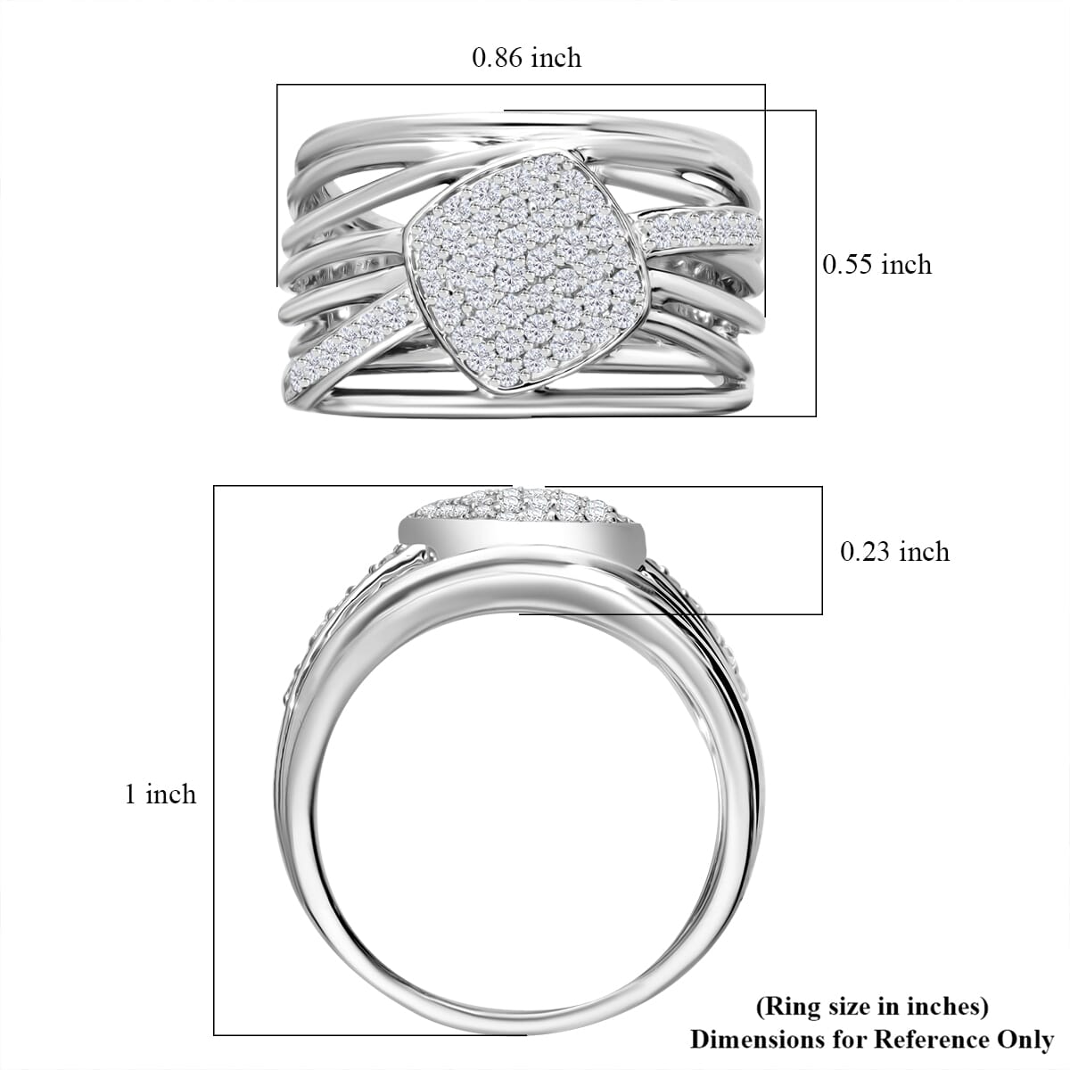 White Diamond 0.50 ctw Ring in Platinum Over Sterling Silver (Size 8.0) image number 4