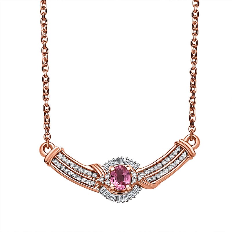 D'Joy Mahenge Spinel and White Diamond 0.60 ctw Celebrity Necklace in 18K Vermeil Rose Gold Over Sterling Silver 18-20 Inches