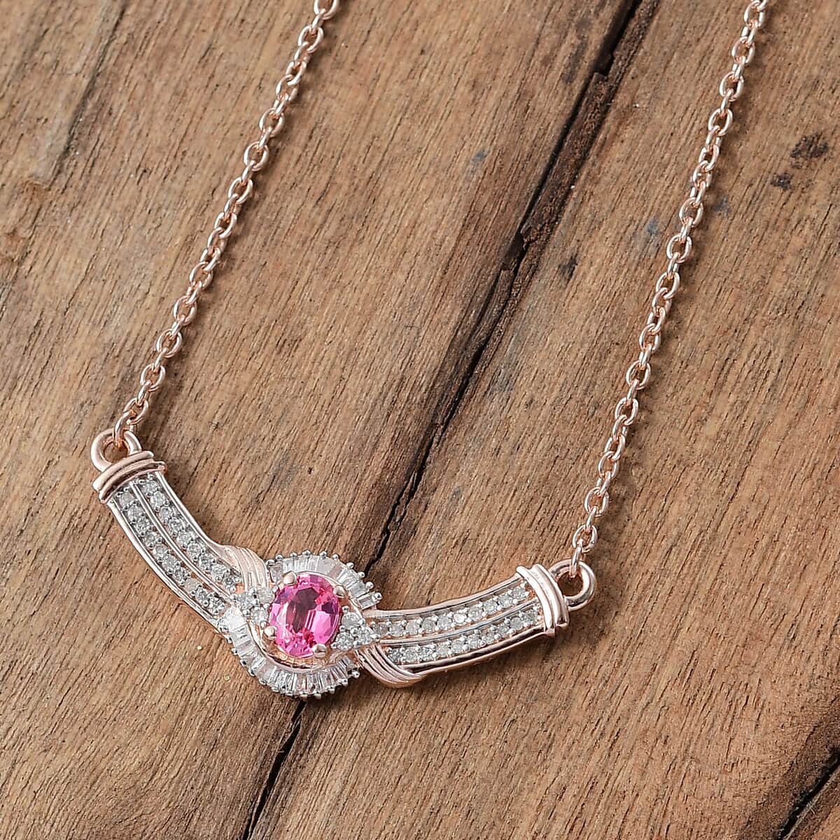 Mahenge Spinel and White Diamond 0.60 ctw Celebrity Necklace in 18K Vermeil Rose Gold Over Sterling Silver 18 Inches (Del. in 10-12 Days) image number 1