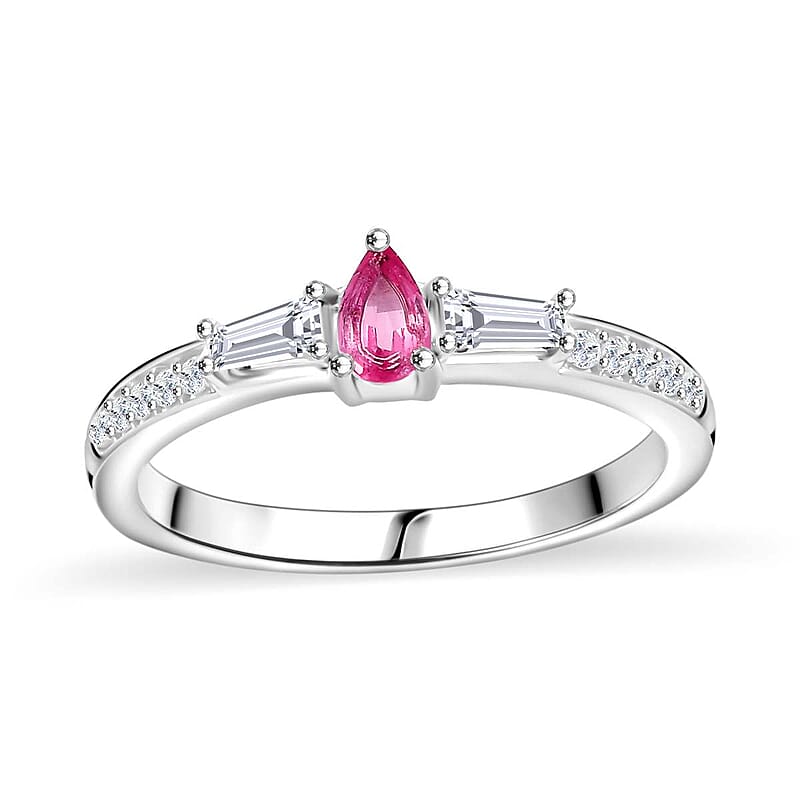 D'Joy Mahenge Spinel and Moissanite 0.55 ctw Ring in Rhodium Over Sterling Silver (Size 10.0)