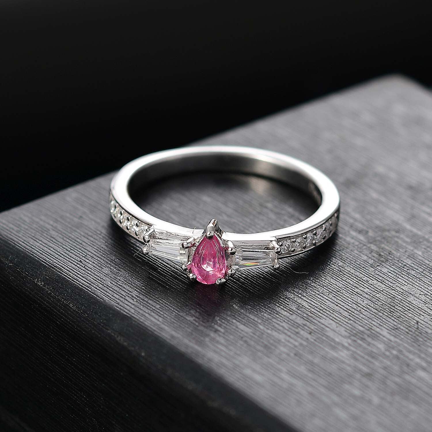 D'Joy Mahenge Spinel and Moissanite 0.55 ctw Ring in Rhodium Over Sterling Silver (Size 10.0)