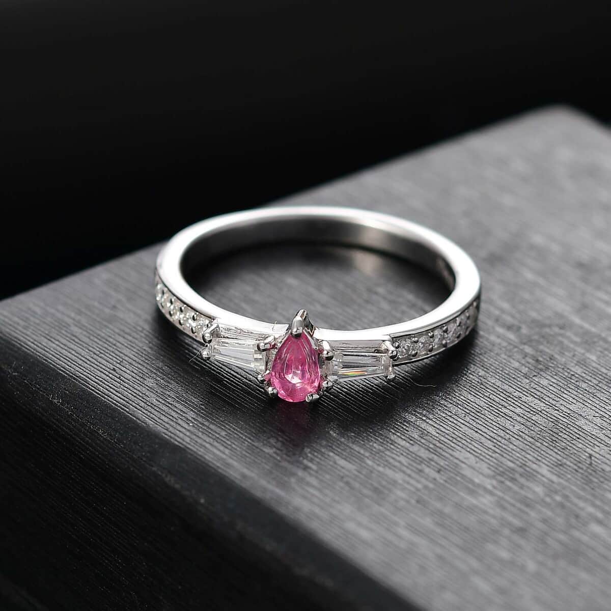 Mahenge Spinel and Moissanite 0.55 ctw Ring in Rhodium Over Sterling Silver (Size 10.0) image number 1