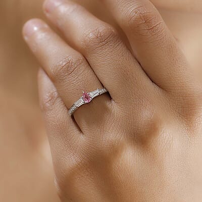D'Joy Mahenge Spinel and Moissanite 0.55 ctw Ring in Rhodium Over Sterling Silver (Size 10.0)