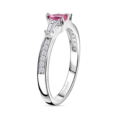 D'Joy Mahenge Spinel and Moissanite 0.55 ctw Ring in Rhodium Over Sterling Silver (Size 10.0)