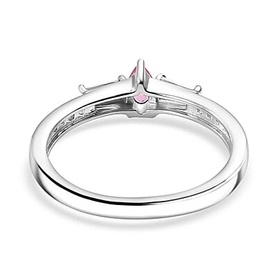 D'Joy Mahenge Spinel and Moissanite 0.55 ctw Ring in Rhodium Over Sterling Silver (Size 10.0)