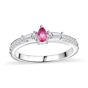 D'Joy Mahenge Spinel and Moissanite 0.55 ctw Ring in Rhodium Over Sterling Silver (Size 7.0)