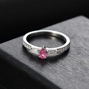 D'Joy Mahenge Spinel and Moissanite 0.55 ctw Ring in Rhodium Over Sterling Silver (Size 7.0)