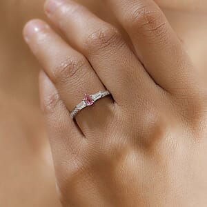 D'Joy Mahenge Spinel and Moissanite 0.55 ctw Ring in Rhodium Over Sterling Silver (Size 8.0)