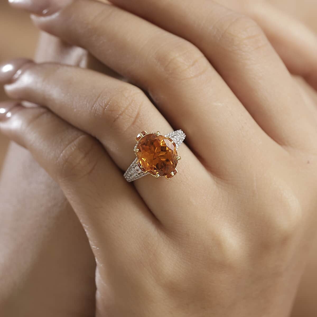 Premium Santa Ana Madeira Citrine and White Zircon 5.55 ctw Amber Crown Ring in 18K Vermeil Yellow Gold Over Sterling Silver (Size 10.0) image number 2