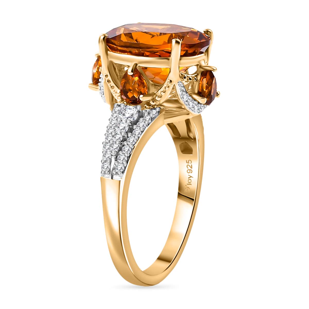 Premium Santa Ana Madeira Citrine and White Zircon 5.55 ctw Amber Crown Ring in 18K Vermeil Yellow Gold Over Sterling Silver (Size 10.0) image number 3