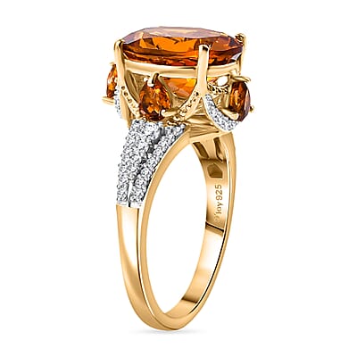 D'Joy Premium Santa Ana Madeira Citrine and White Zircon 5.55 ctw Amber Crown Ring in 18K Vermeil Yellow Gold Over Sterling Silver (Size 10.0)