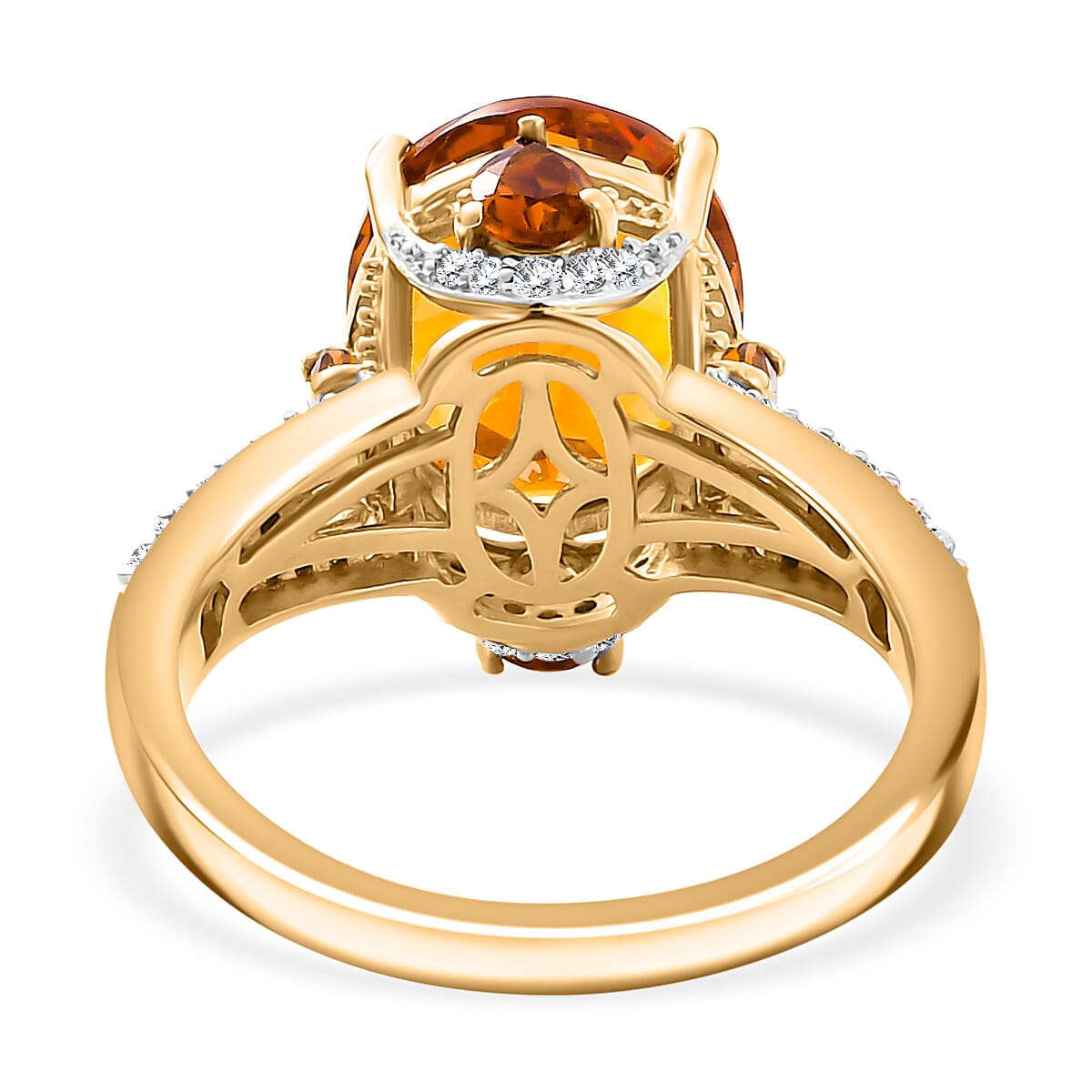 D'Joy Premium Santa Ana Madeira Citrine and White Zircon 5.55 ctw Amber Crown Ring in 18K Vermeil Yellow Gold Over Sterling Silver (Size 10.0)