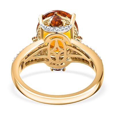 D'Joy Premium Santa Ana Madeira Citrine and White Zircon 5.55 ctw Amber Crown Ring in 18K Vermeil Yellow Gold Over Sterling Silver (Size 10.0)