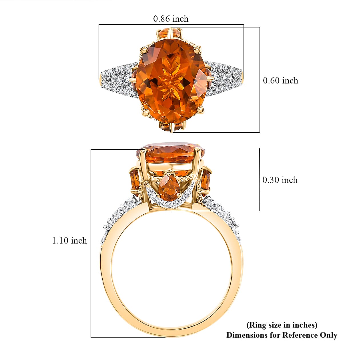 D'Joy Premium Santa Ana Madeira Citrine and White Zircon 5.55 ctw Amber Crown Ring in 18K Vermeil Yellow Gold Over Sterling Silver (Size 10.0)