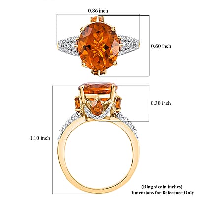 D'Joy Premium Santa Ana Madeira Citrine and White Zircon 5.55 ctw Amber Crown Ring in 18K Vermeil Yellow Gold Over Sterling Silver (Size 10.0)