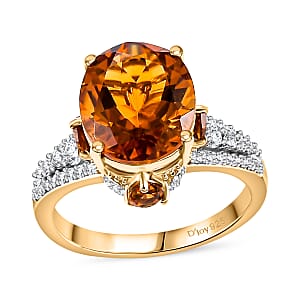 D'Joy Premium Santa Ana Madeira Citrine and White Zircon 5.55 ctw Amber Crown Ring in 18K Vermeil Yellow Gold Over Sterling Silver (Size 6.0)