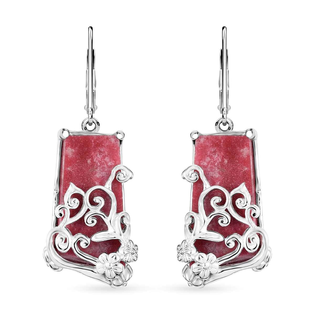 Karis Norwegian Thulite 27.35 ctw Floral Earrings in Platinum Bond image number 0