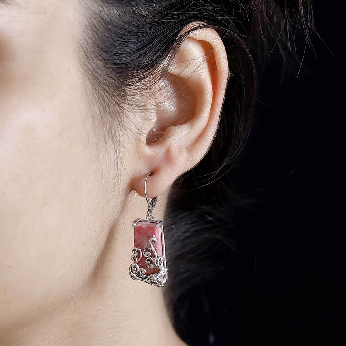 Karis Norwegian Thulite 27.35 ctw Floral Earrings in Platinum Bond image number 2